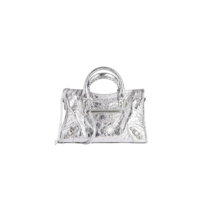BALENCIAGA WOMEN'S LE CITY BAG SMALL IN SILVER 8114422AA9R8122 (29.9*19.1*9.9cm)